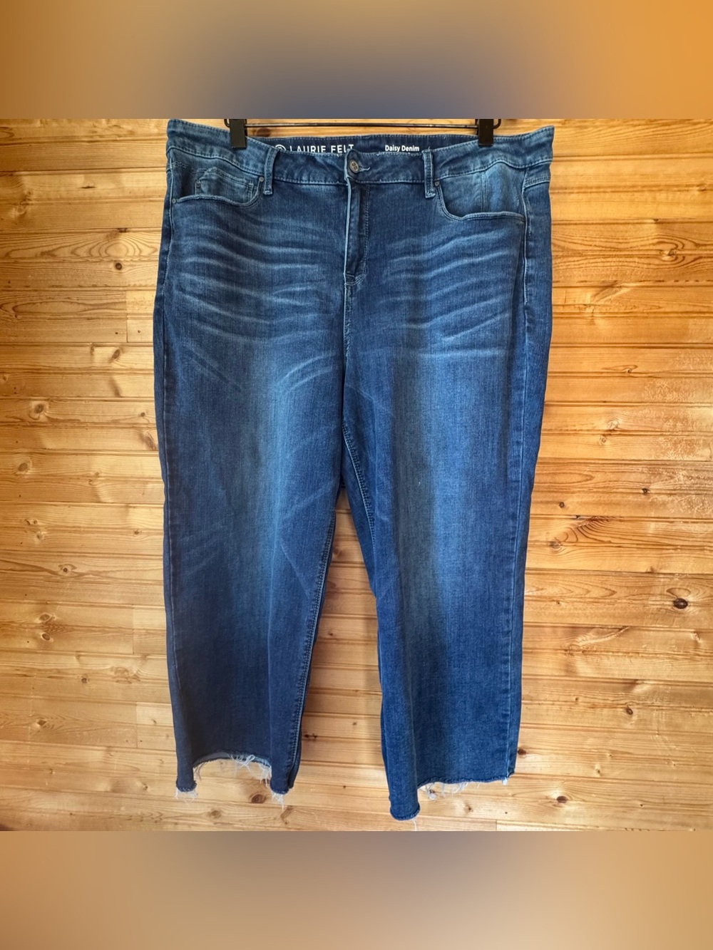 Laurie Felt Cropped Jeans Wide-Leg Capri Dark Blue Stretch Denim Sz 22W Capsule